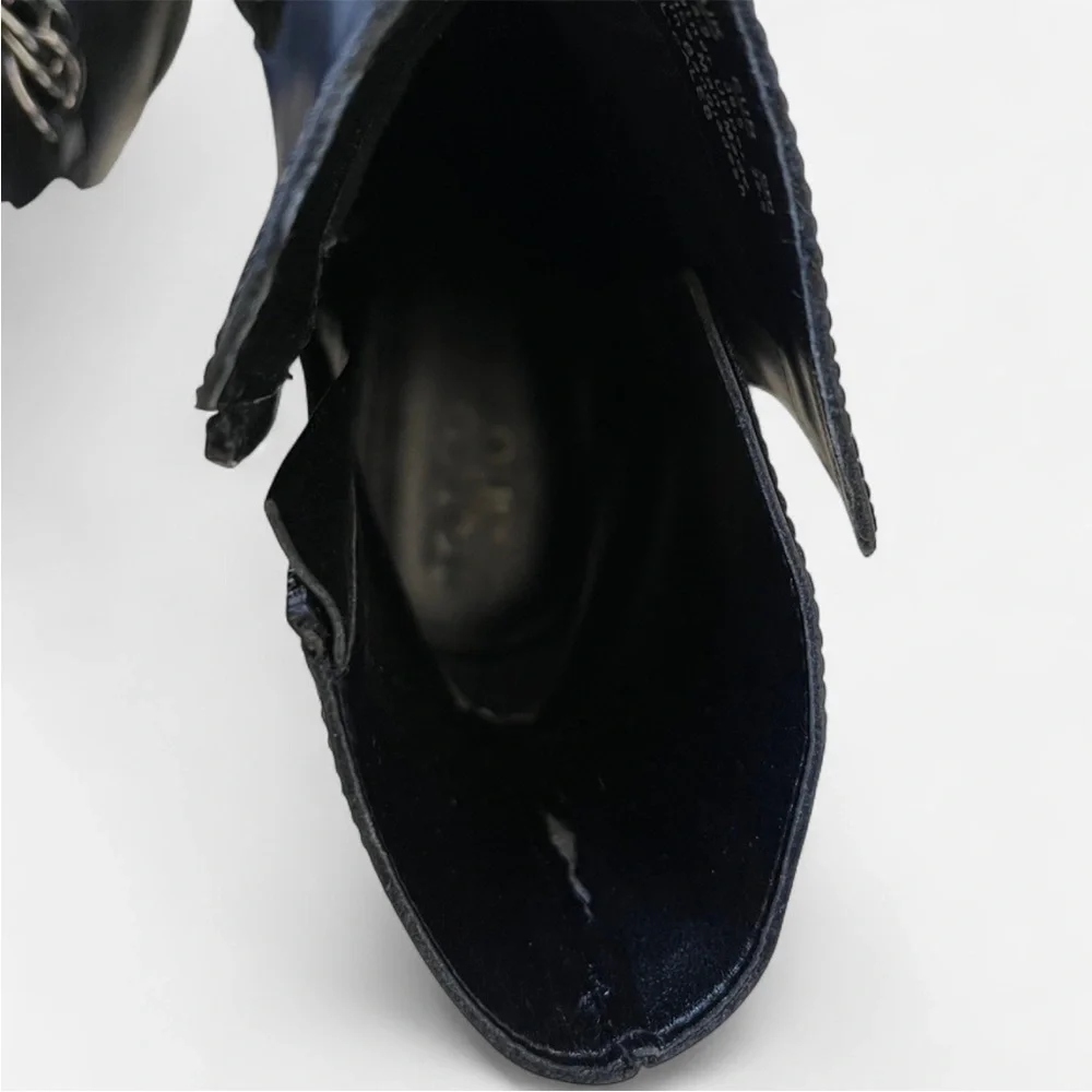 Franco Sarto Caleb Booties Black Leather Ankle Boots with Chain Detail US 8.5